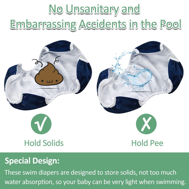 wegreeco Baby & Toddler Snap One Size Adjustable Reusable Baby Swim Diaper (Navy, Small, 3 Pack) - Image 5